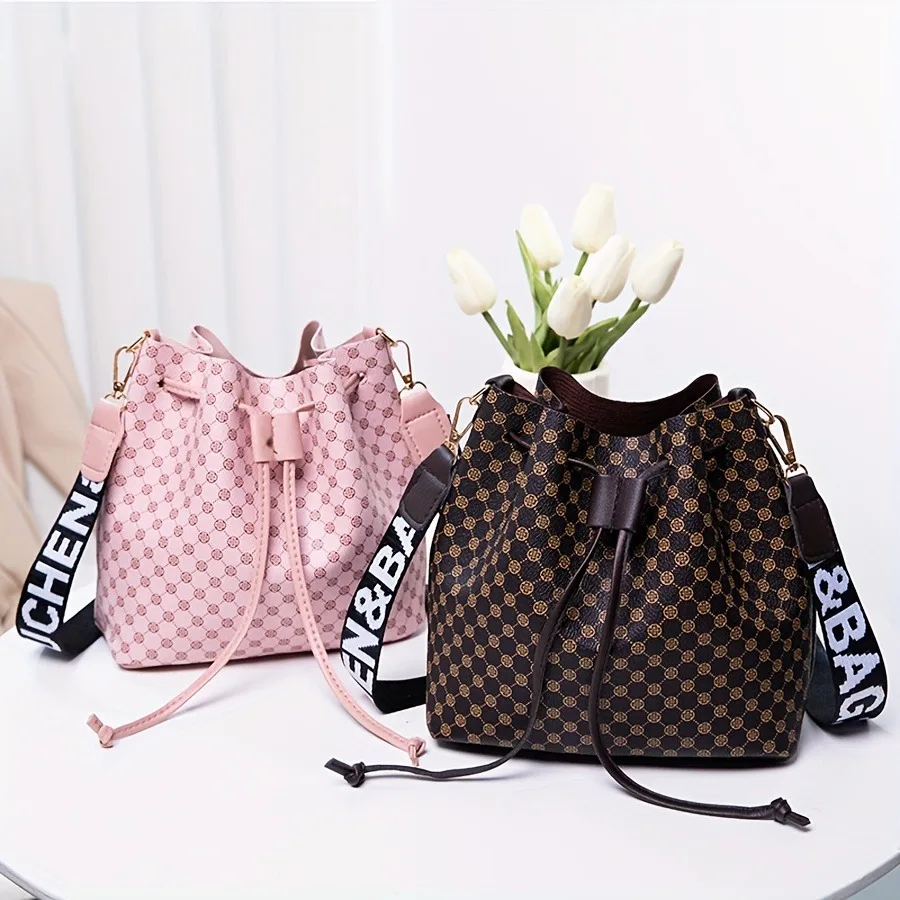 

Luxury ladies diagonal bag large capacity holiday leisure women's shoulder bag fashion printing bucket bag