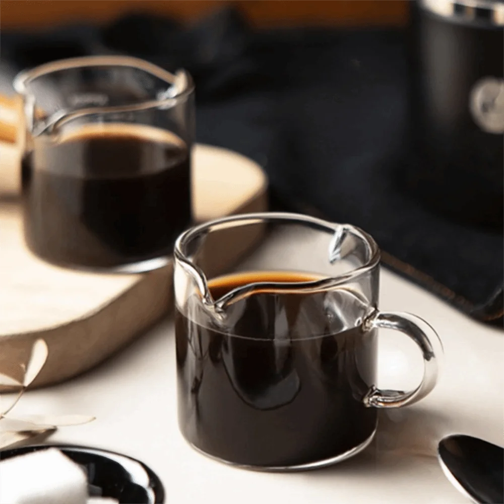 

2 Piece Multi-purpose Clear Glass Coffee Cup Set 120 ML 2 Flow Guide Port Coffee Mug Heat-resistant Mini Measure Cup Office