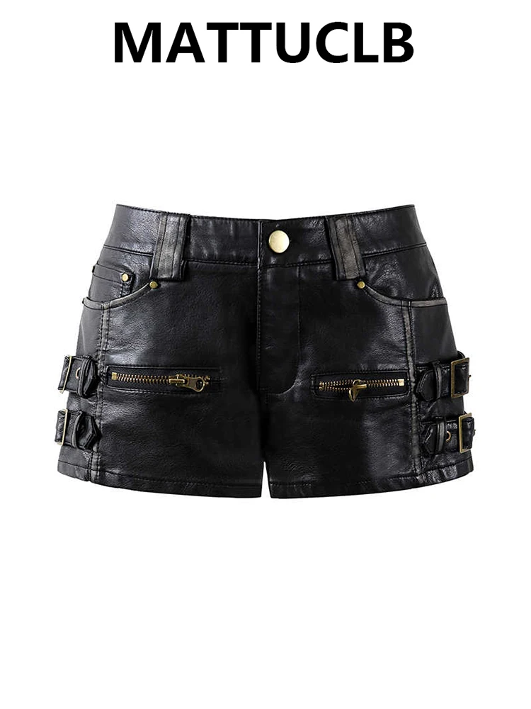 2025 Autunno Inverno Donna Americano Retro Pantaloncini a vita bassa 2000s Pu Ecopelle Pantaloni caldi Y2K Streetwear Harajuku Coquette Gyaru