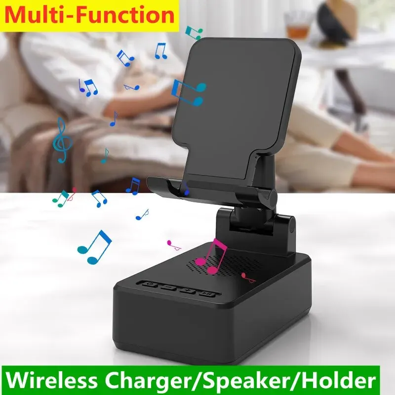 

Wireless Charger Stand Bluetooth Speaker Desktop Mobile Phone Holder Mount 15W Fast Charging Station for iPhone Samsung Xiaomi