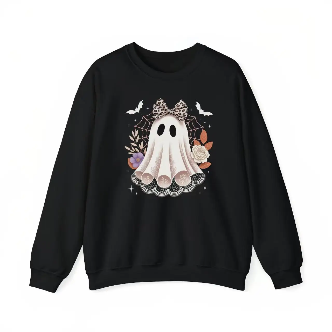 

Cute Ghost Halloween Sweatshirt for Women, Funny Spooky Leopard Bow Pullover for Trick or Treat Party