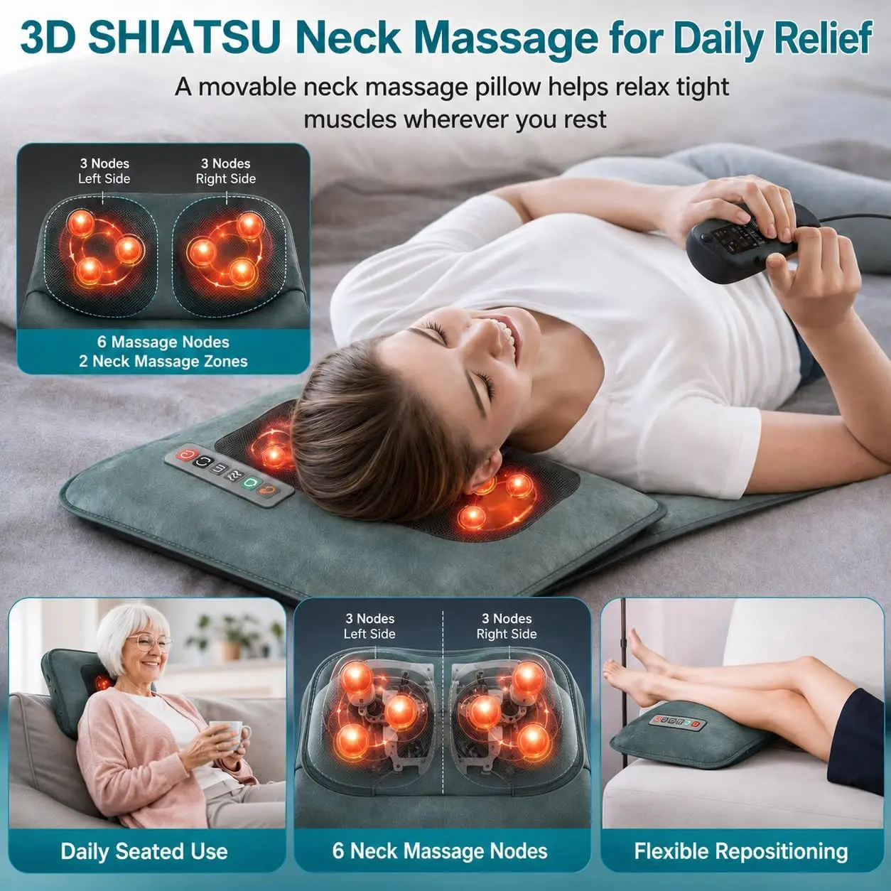 Heated Body Massage Cushion Shiatsu Neck Recliner Bed Relaxation Vibration Therapy Pad