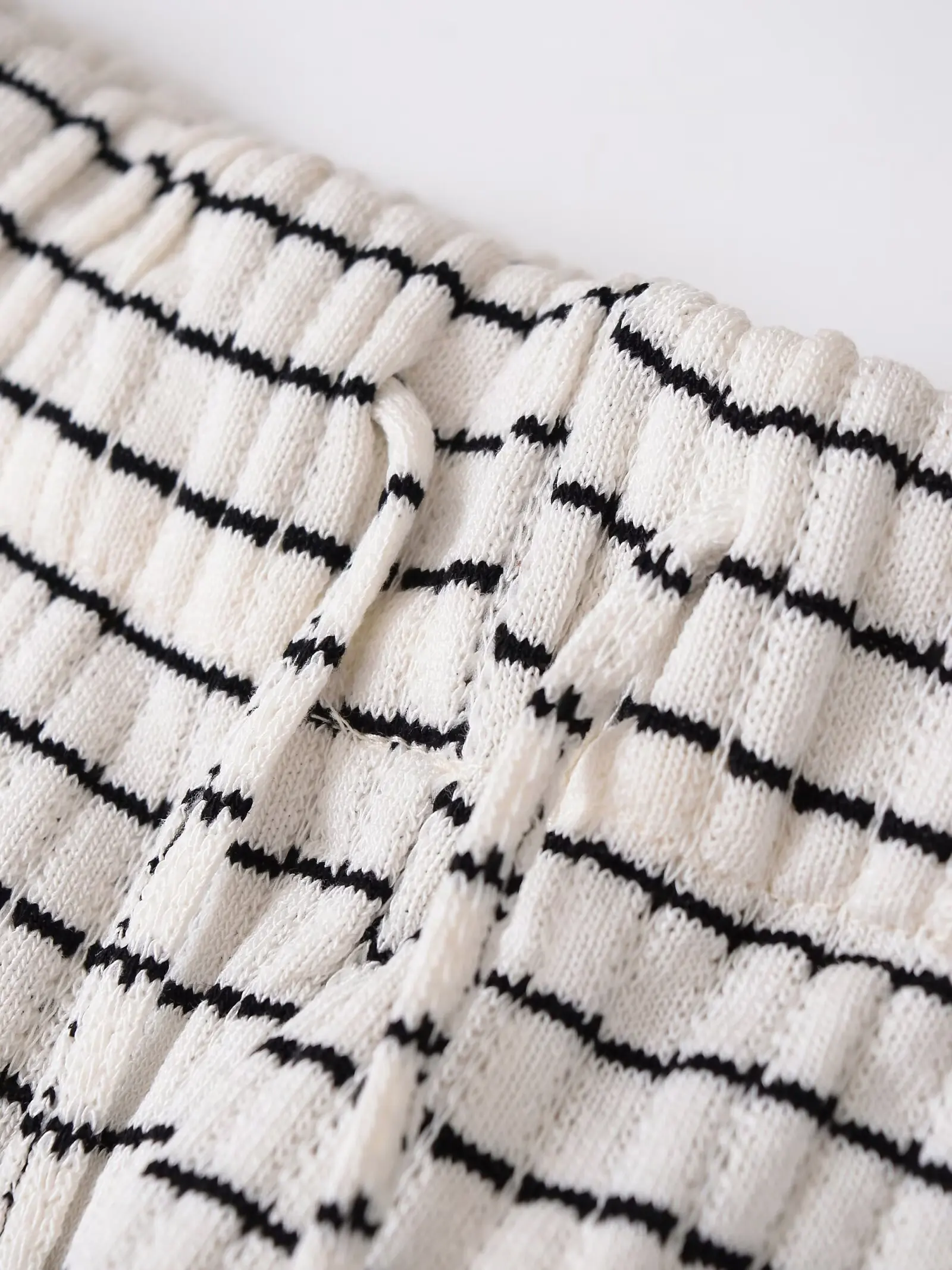 Jenny & Dave 2026 nordique minimaliste rayé Jacquard Texture pantalon à jambes larges femmes cordon Harem pantalon décontracté ample pour les femmes