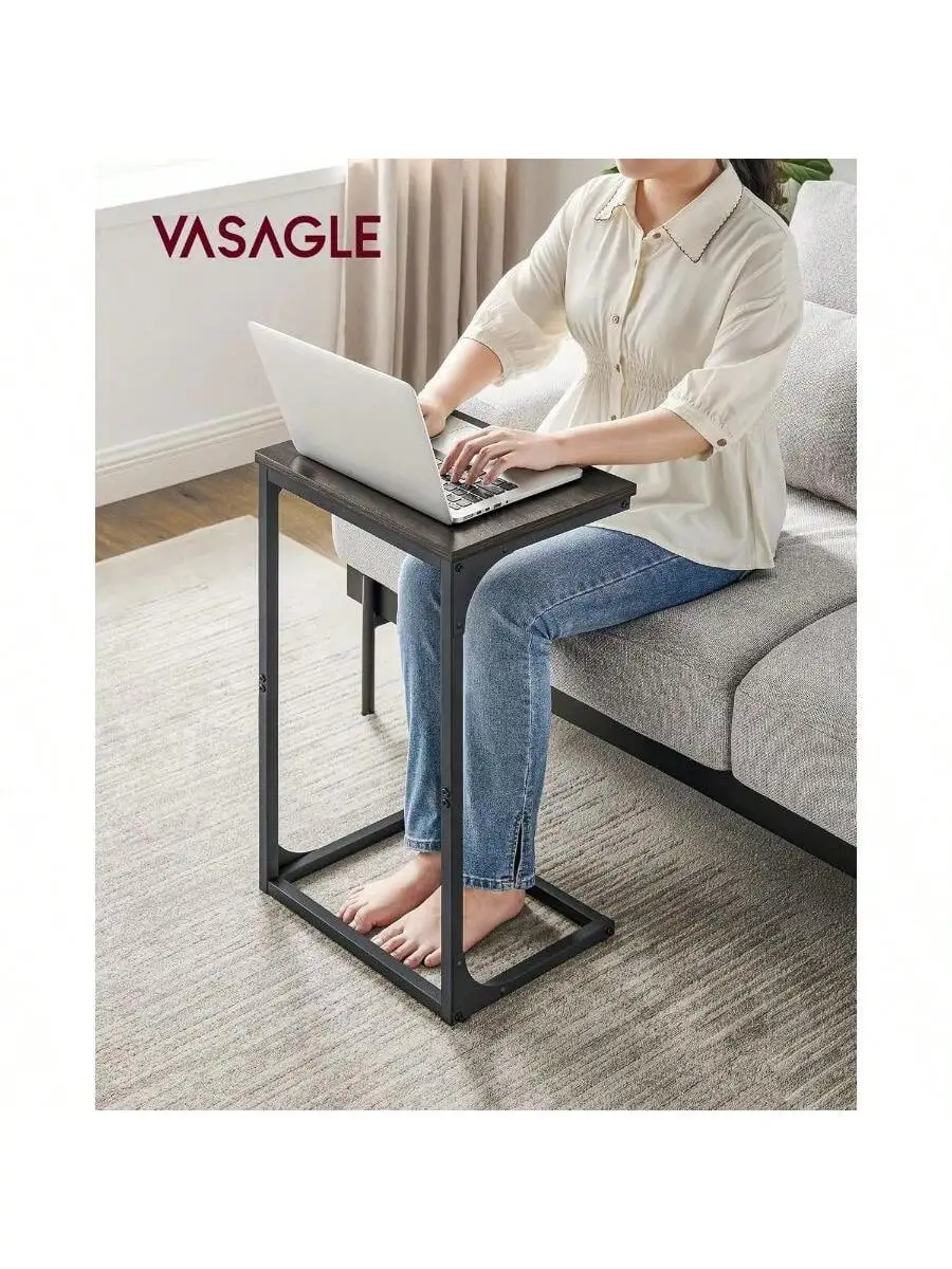 VASAGLE C-Shaped End Table, Set Of 2, Side Table For Sofa, Couch Table With Metal Frame, Small TV Tray Table For Living Room,