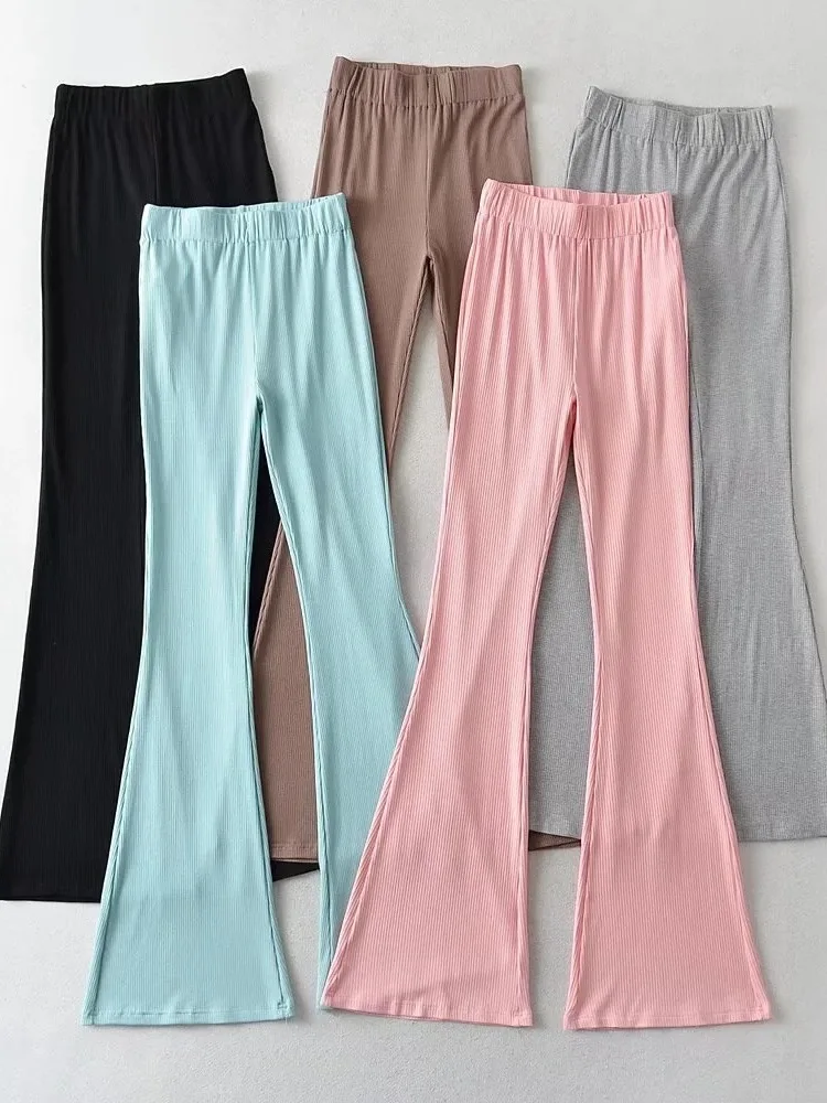 WOMENGAGA Celana Flare Ramping Celana Pel Wanita Celana Panjang Kasual Melar Pinggang Tinggi Musim Gugur Celana Bell Bottoms Wanita Korea Fashion DJ8K