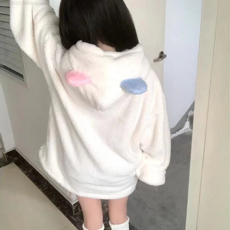 Sanrio Hello Kitty New Plush Hoodie Autumn Winter Soft Pullovers Y2k Kawaii Tops Women Japanese Style Cartoon Sweet Sweatshirts