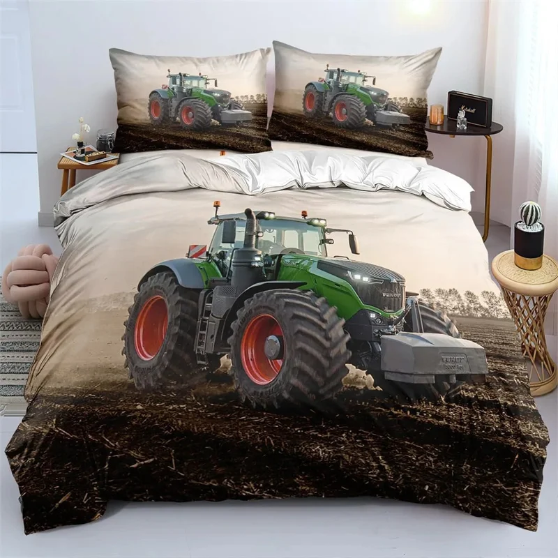 Set tempat tidur traktor cetak 3D, traktor anak laki-laki, Set penutup selimut dengan sarung bantal Rumah Tekstil kembar penuh Ratu hadiah anak-anak