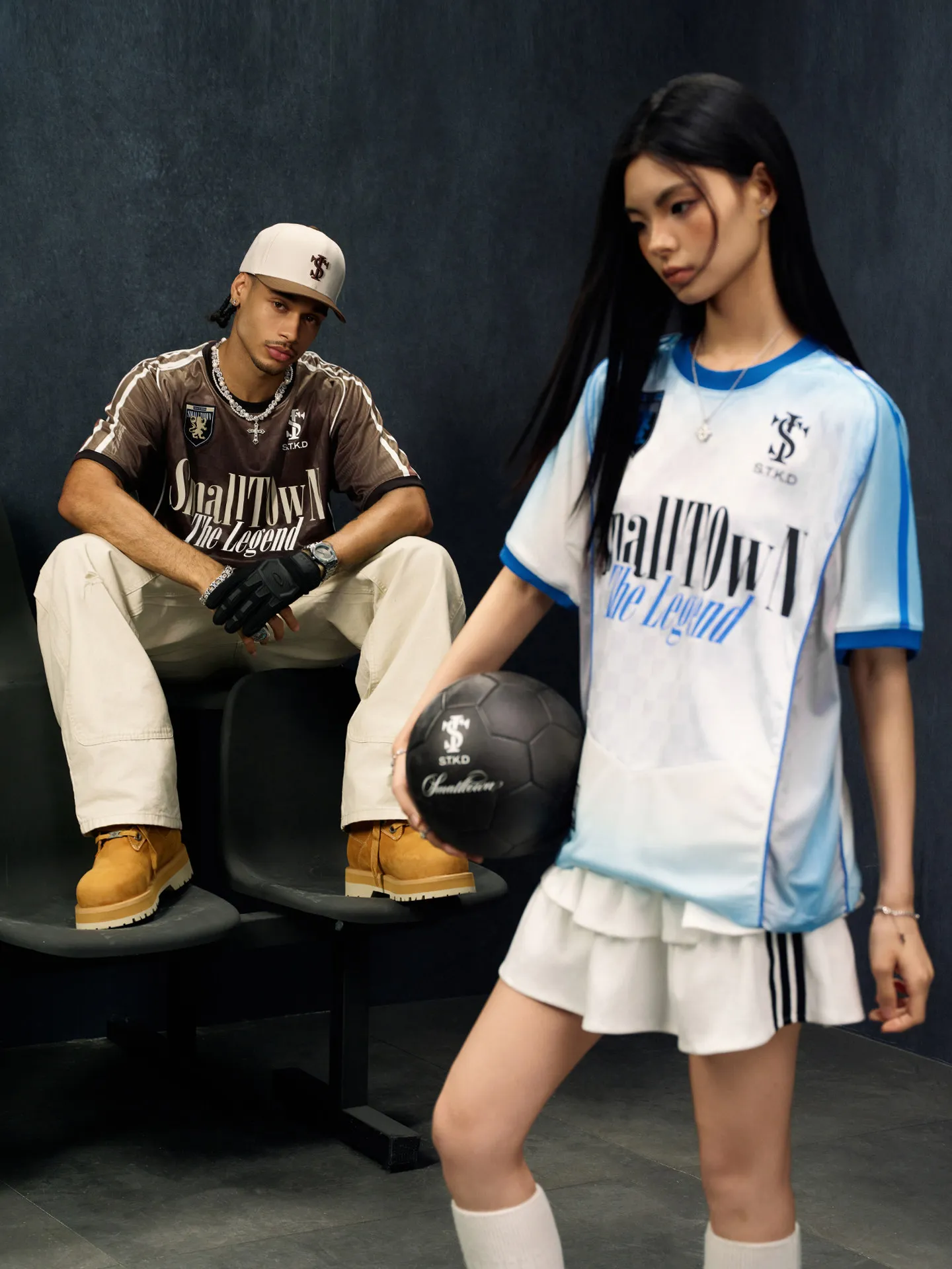 STK SmallTownKid  Plaid Short Sleeve Football Jersey T-Shirt Retro Sport Style Lettering Loose Fit Polyester Fiber