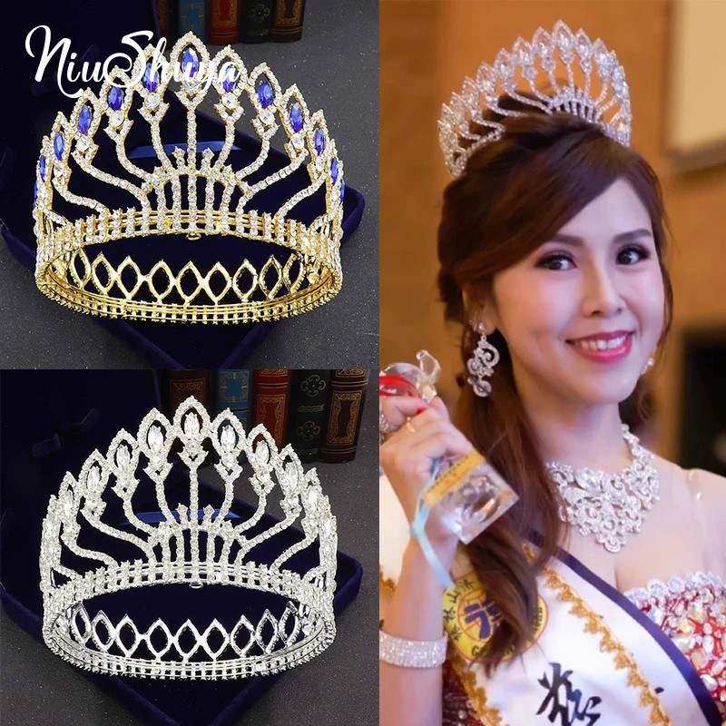 

NiuShuya Fashion European Princess Tiara Round Baroque Pageant Crowns Crystal Full Crown Tiaras Wedding Hair Dress Accessories