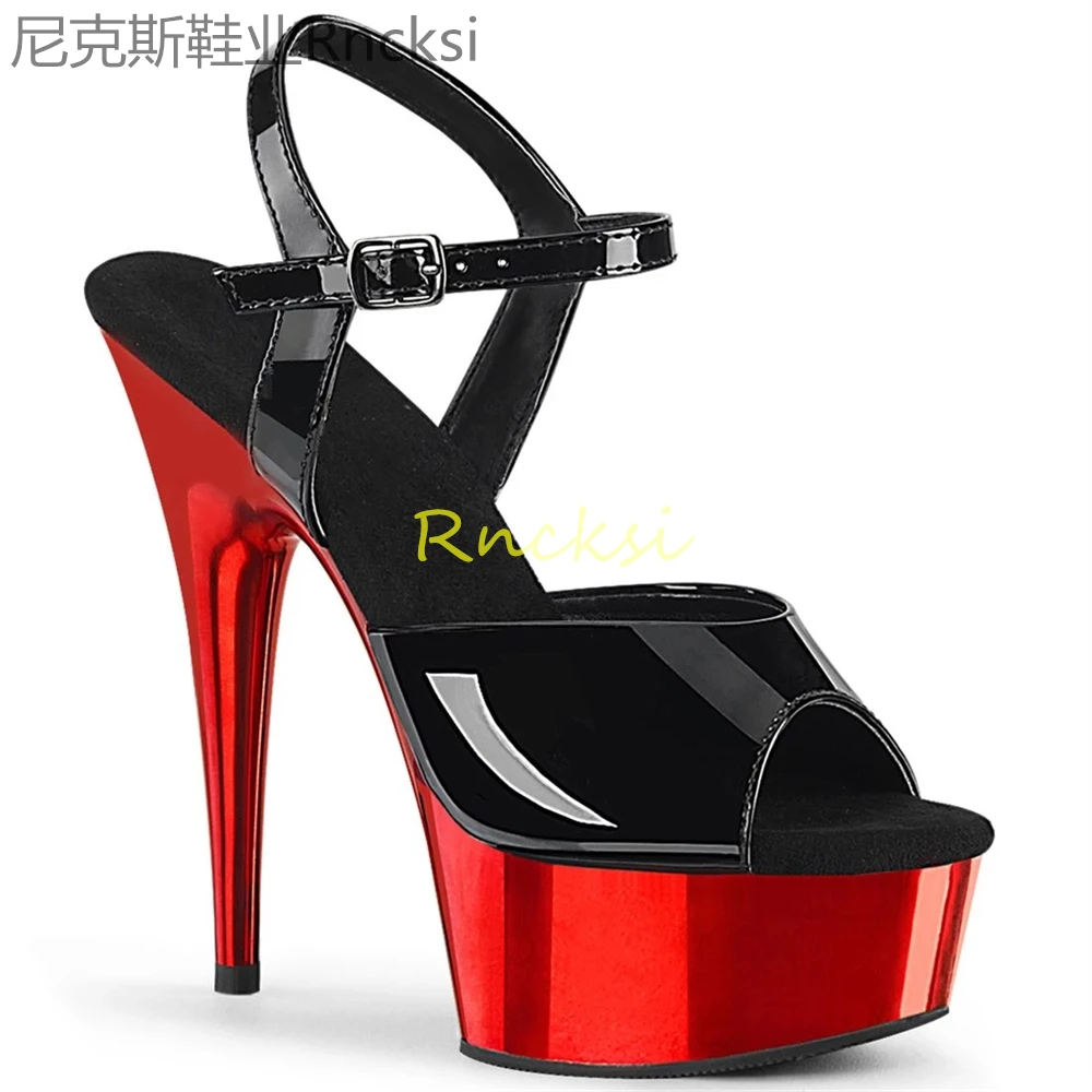 15cm Fish mouth fashion high heels women's stiletto heel buckle sandals women's transparent bottom shoes high heels