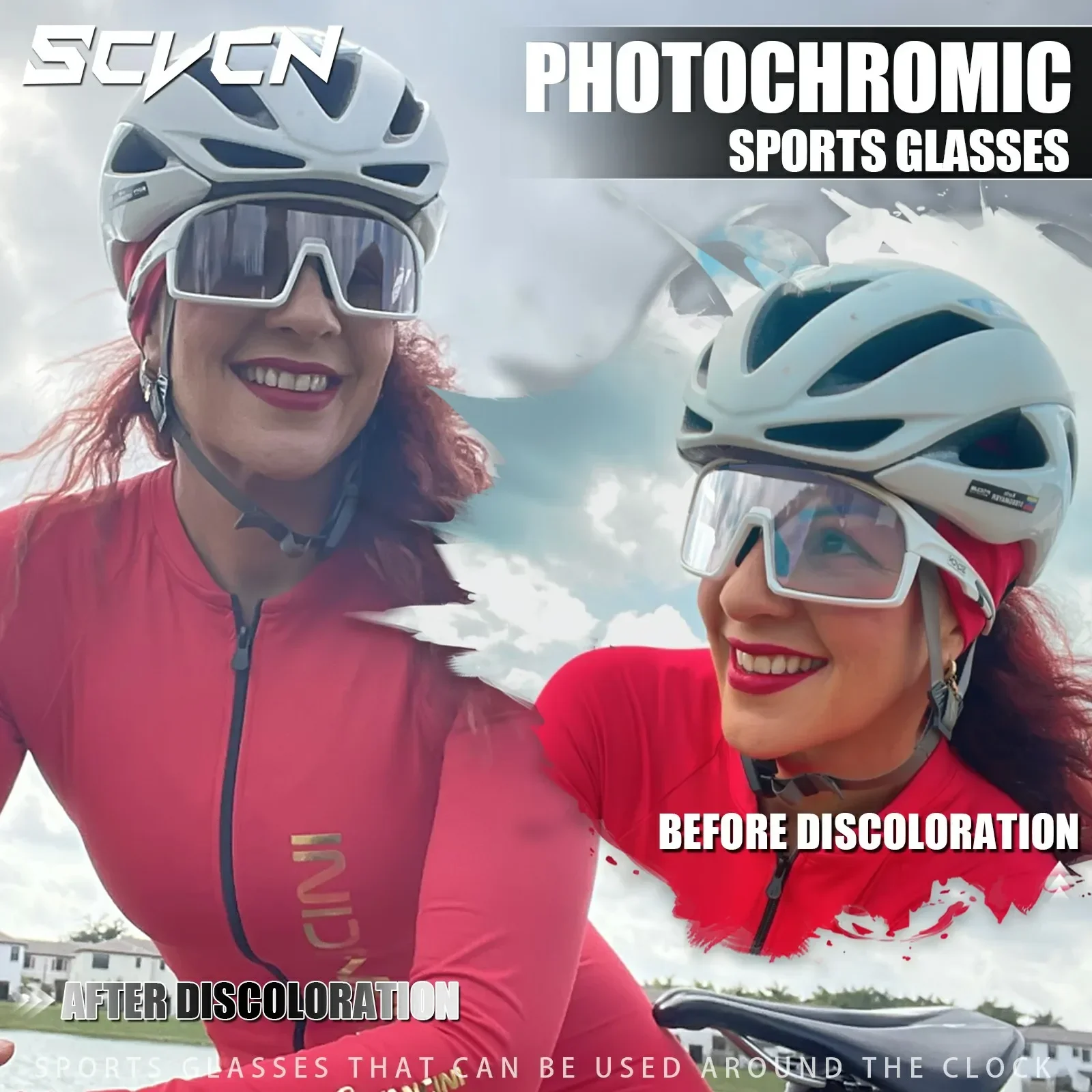 SCVCN New Photochromic Sunglasses MTB Sports Cycling Glasses Goggles Outdoor Road Bicycle Bike Glasses Men Women Cycling Eyewear