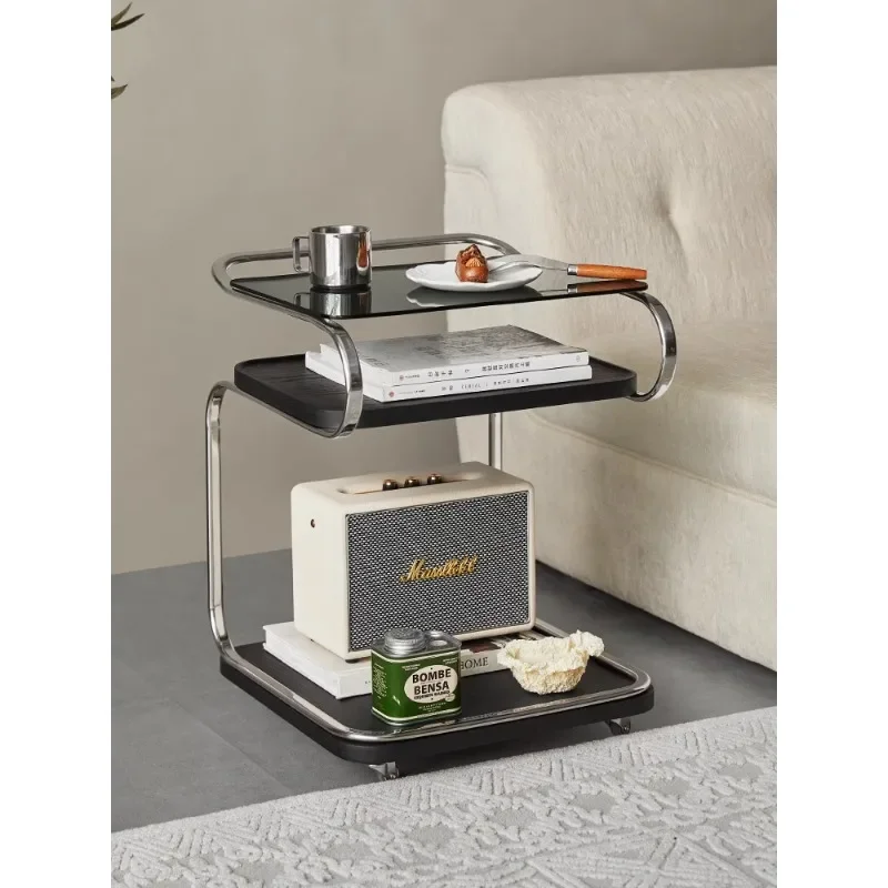 

Side several can move square glass coffee table cart with wheel living room bedside sofa corner several