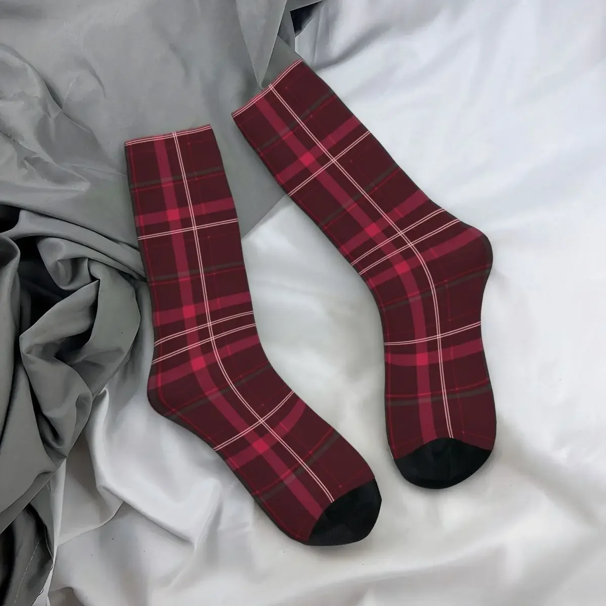 Calcetines de tartán rojo Harajuku para hombre y mujer, medias largas de alta calidad, accesorios para todas las estaciones, regalos