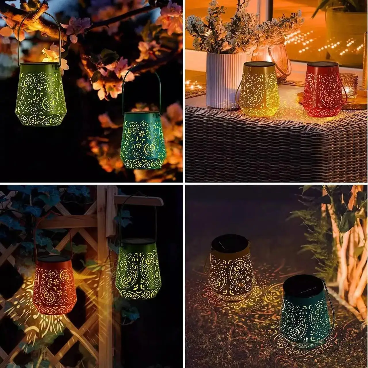 

Solar Four-color Lantern Ironwork Hollow-out Courtyard Balcony Garden Decoration Creative Hanging Lamp Outdoor Four-color Night