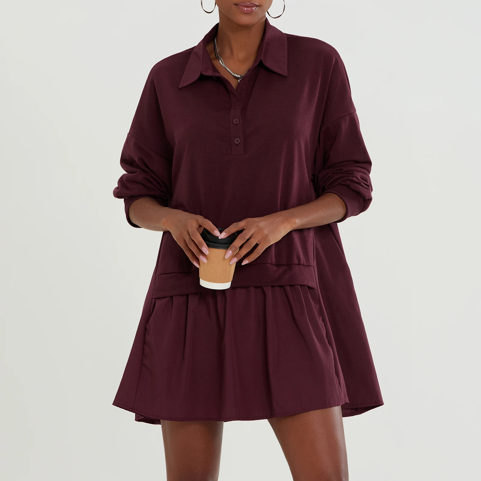 Women Y2k Shirt Dress Cute Button Down Long Sleeve V Neck Mini Dress Casual Patchwork Short Dress 2025 E-Grils Dress Streetwear