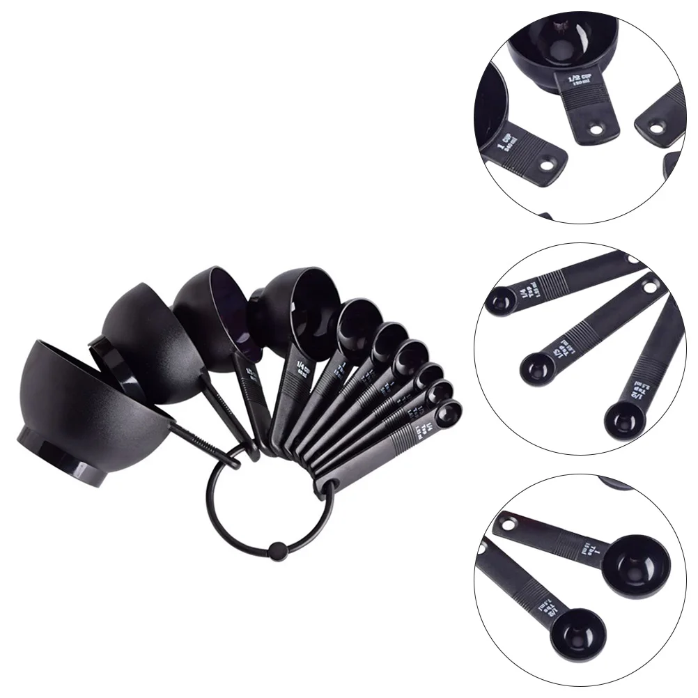 

10pcs Stackable Measuring Spoons Black Comfortable Handle Detachable Design For Baking Kitchen Utensils Household Measuring