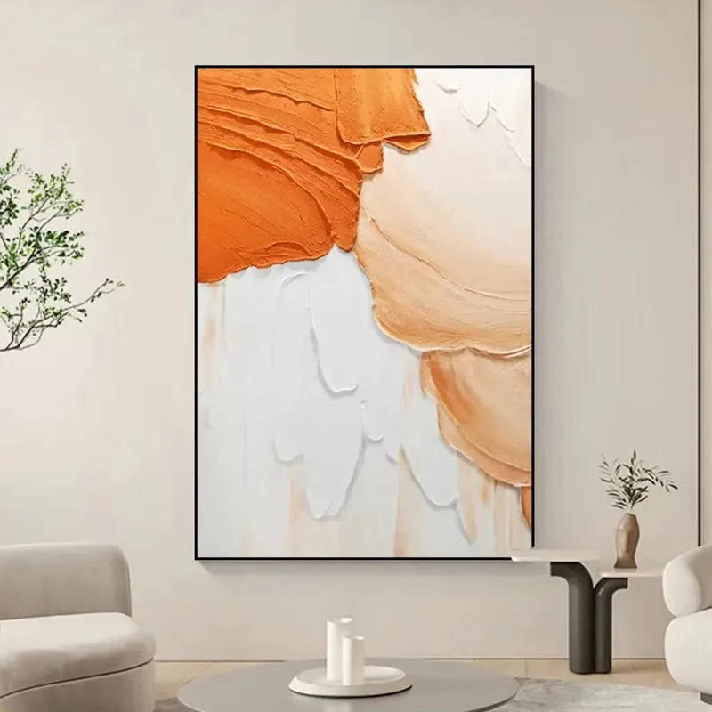 Warmer, strukturierter Kunstdruck mit Farbverlauf – orange-weiße abstrakte Wanddekoration für Wohnzimmer und Schlafzimmer, hochwertiges gedrucktes Poster, Unfr