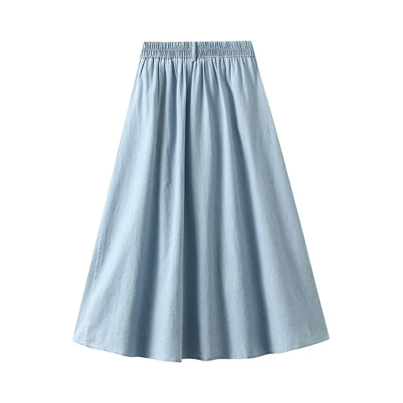 Denim skirt female new autumn and winter long skirt pocket high waist slimming A-line skirt in the long skirt