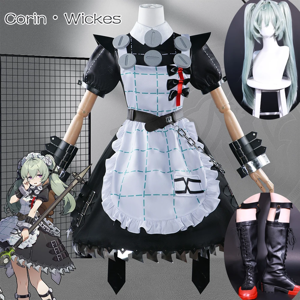 Zenless Zone Zero Maid Cosplay Costume para Mulheres, Corin Wickes, Uniforme de Jogo, Peruca, Sapatos, Vestido extravagante, Halloween