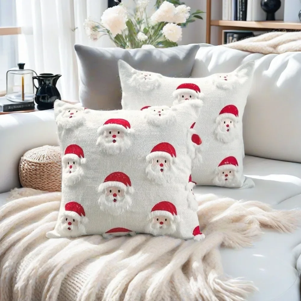 Plush 3D Santa Claus Throw Pillow Cover,Christmas Cushion Case, Cute Holiday Decorative for Sofa Bedroom Home Xmas Decor