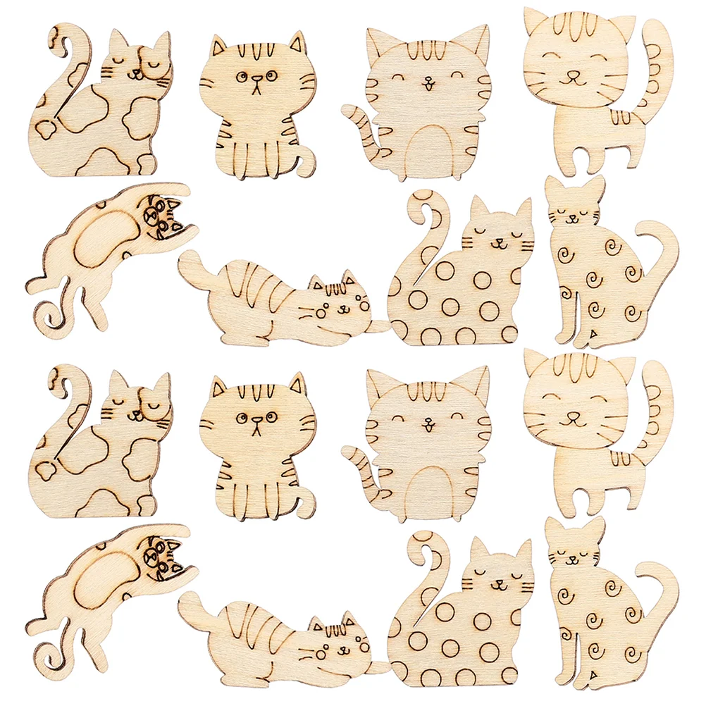 

50 Pcs Kids Painting Toys Graffiti Chips DIY Craft Wooden Slices Prop Manual Cat Cutouts Unfinished