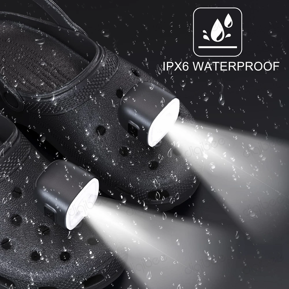 Outdoor IPX6 Waterproof Rechargeable 200mAh Battery Clog Shoes Lights Headlights for Crocs Croc Flashlight Dog Walking Camping