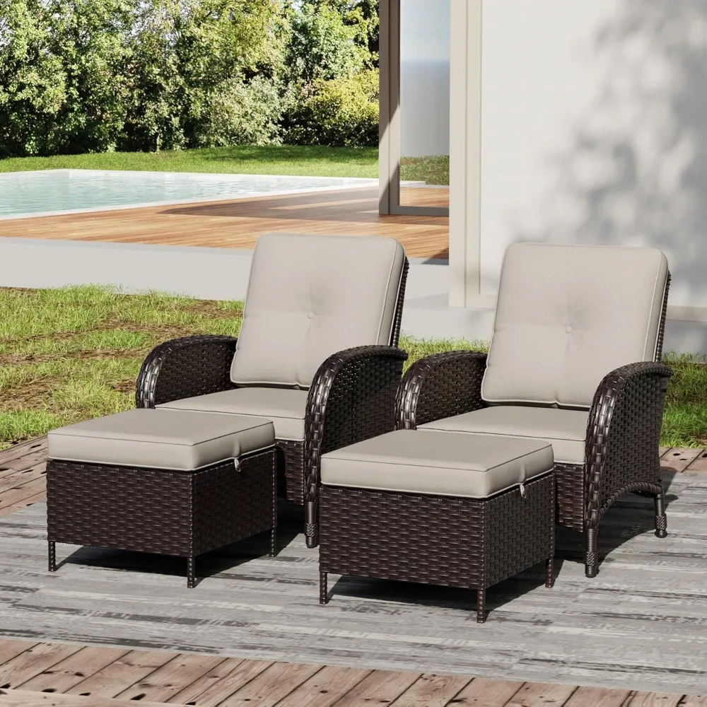 

Wicker Patio Chairs, 4 Piece Rattan Outdoor Furniture with Thickened Cushions, High Back, Deep Seating, Customized