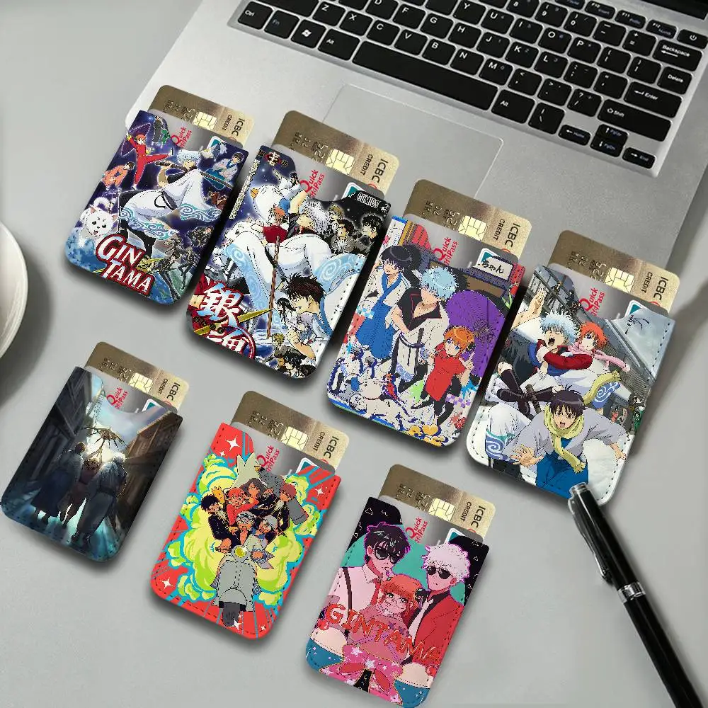 GINTAMA Funny Comedy Anime Men Leather Card Case, Minimalist Mini Credit/Bus ID Card Holder, Small Compact for Office Business