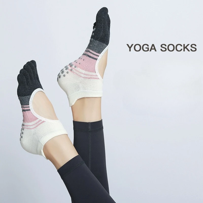 

Ladies Yoga Socks with Grips Non-Slip Five Finger Pilates Socks for Women Backless Ballet Dance Gym Sports Socks Customized
