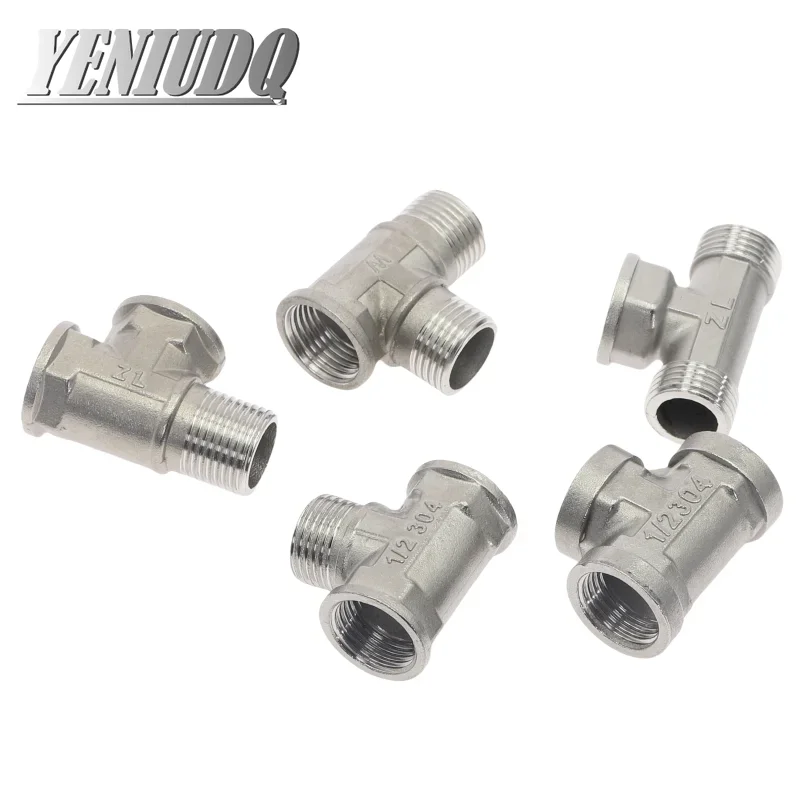 1pcs DN15 1/2 BSP Female Male Thread Tee Type  201 Stainless Steel  Butt Joint Adapter  Coupler Plumbing Fittings Connector