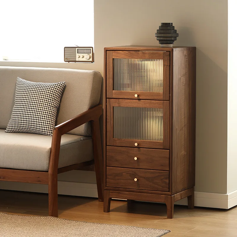 Black walnut vertical cabinet Modern simple solid wood tea cabinet Storage locker