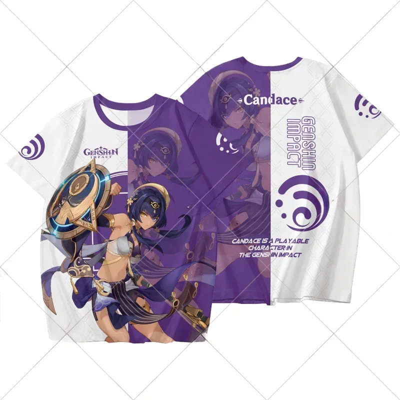 Camiseta con estampado 3D de Anime Genshin Impact para hombre y mujer, camisa divertida de manga corta con cuello redondo, camisetas gráficas, ropa de calle para Cosplay, Verano