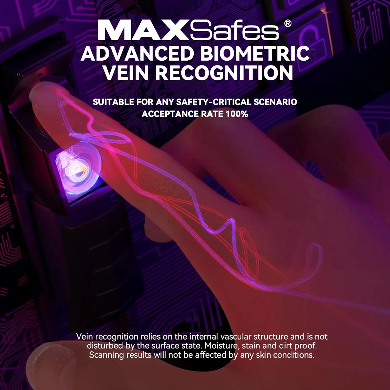 Drawer Safe with Super Biometric Finger Vein Recognition Lock for Two Pistols Storage Safe Quick Access with Biometric Fingerpri