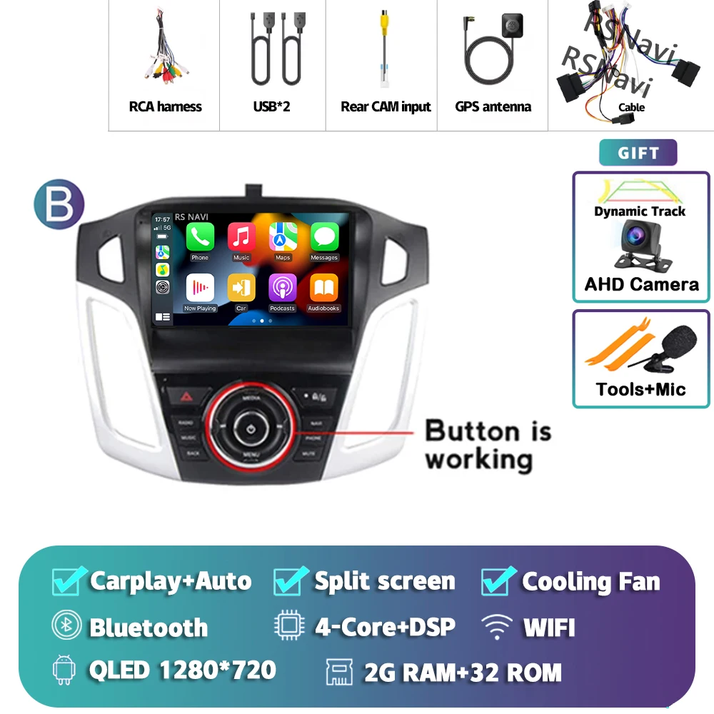 Android 15 Carplay Auto Autoradio Multimedia Speler voor Ford Focus 3 2011-2019 Autoradio Wifi+4G DSP GPS Stereo 2din Head Unit