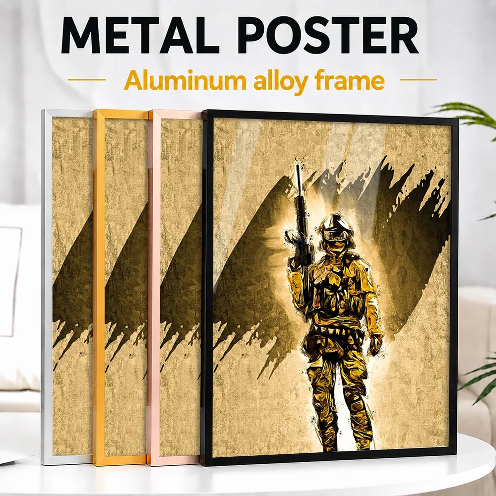 Standing Soldier With Rifle Framed Aluminum Metal Poster Personalized Painterly Wall Art For Study And Military History Room