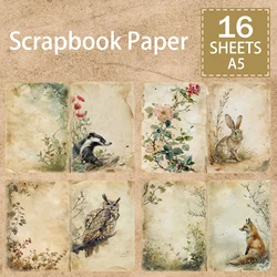 16 Sheets A5 Size Wild Animals Forest Lakeside Background Vintage Grunge Journal Planning Scrapbooking