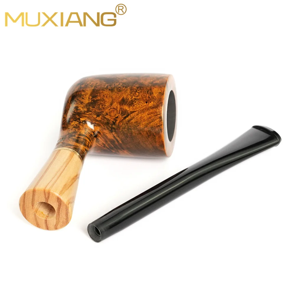 Briar Tobacco Pipe, Handmade Briar Pipe With Olive Wood Ring, Straight Pipe For Men Gift, Military Plug Design 3mm Filtration