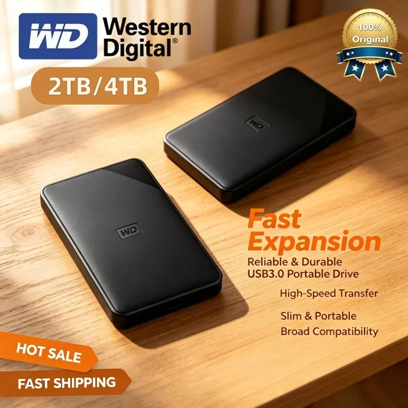 Original Western Digital WD Elements External Portable Hard Disk 2.5 USB 3.0 Mobile Hard Drive 2TB 4TB Data Storage For Desktop