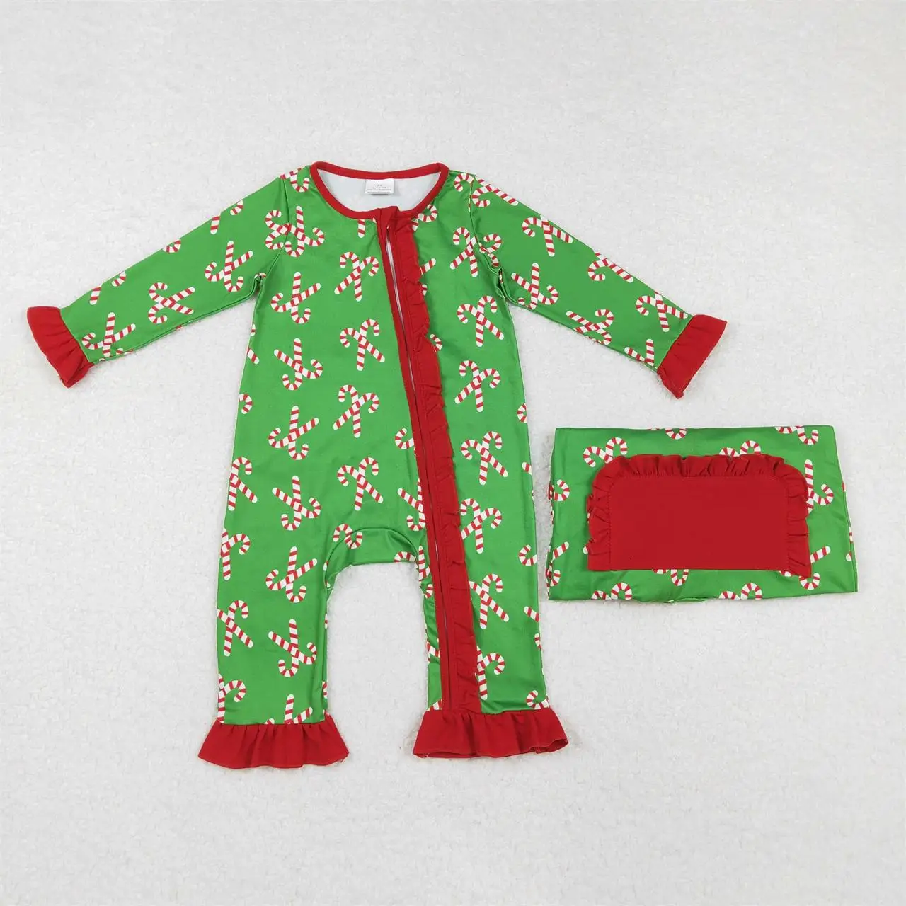 Wholesale Kids Children Long Sleeves Baby Girl Jumpsuit Newborn Toddler Romper Infant Christmas Zipper Green One Piece