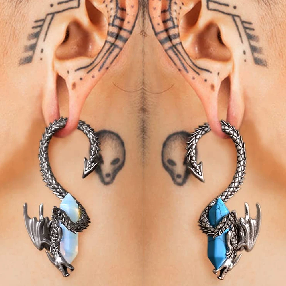 1PC Copper Dragon Entangled Stone Ear Weights Hangers For Stretched Ears Gauges Ear Plugs Tunnels Body Piercing Jewelry