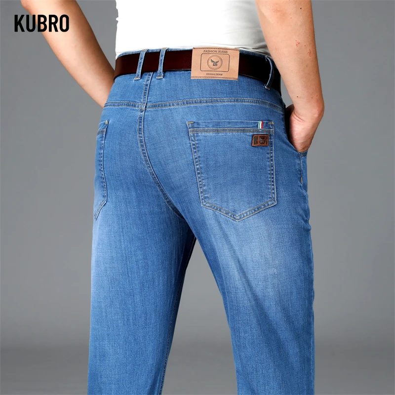 KUBRO Men Classic Jeans Jean Homme Pantalones Hombre Men Four Seasons Business Soft Black Biker Masculino Denim Pants Size 32-38