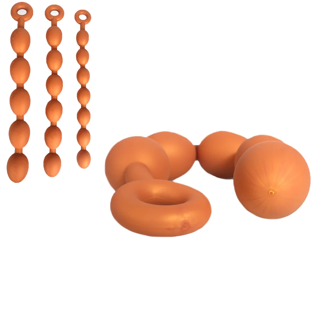 Women Butt Plug with Silicone Anal Bead Men Anal Training Kit  Adult Sex Toys With Safe Pull Ring in Orange for Men Women Couple