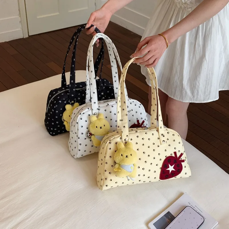 大容量キャンバストートバッグ-脇下ブリーフケース-水玉模様デザイン-シングルショルダーキャンバスバッグ-男女兼用