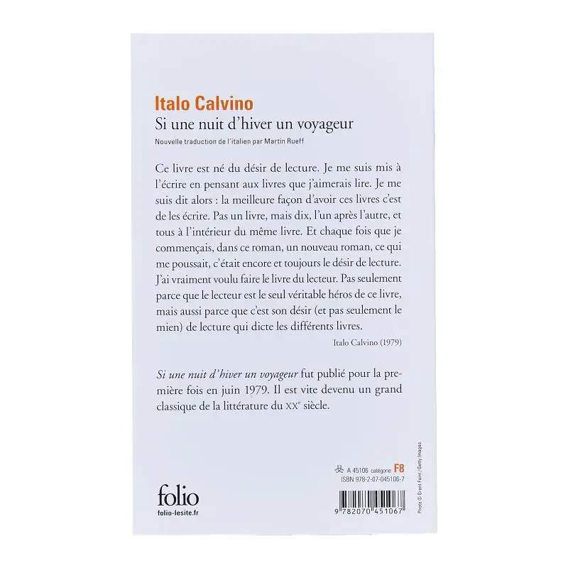 كتاب Si Une Nuit Dhiver Un Voyageur Italo CalvinoMartin Rueff Gallimard 9782070451067