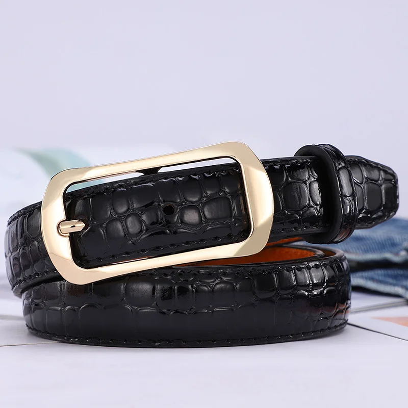 New Gold Buckle Belt Women Crocodile Pattern Casual Versatile Jeans Needle Buckle Belt Thin Multicolor Options