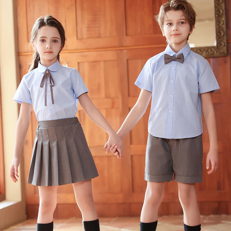 Bambini Estate Asilo Uniformi scolastiche Ragazze Gonne a pieghe JK Vestito Ragazzi Camicia Pantaloncini Papillon Costume da spettacolo di nozze