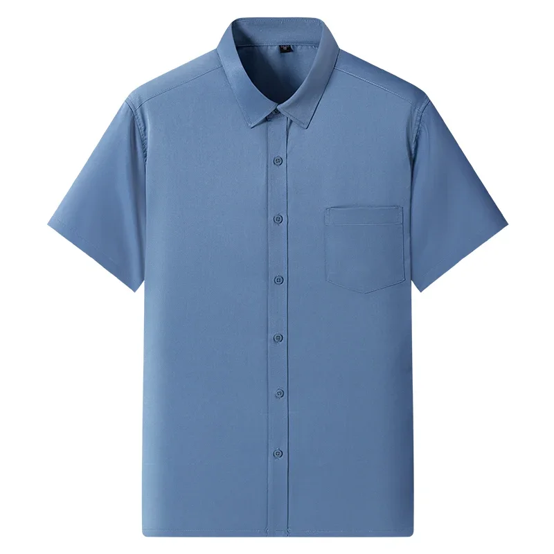 Novo anti-rugas camisas masculinas de manga curta camisas de vestido para homem fino ajuste blusa de negócios sociais bolso camisa branca S-7XL