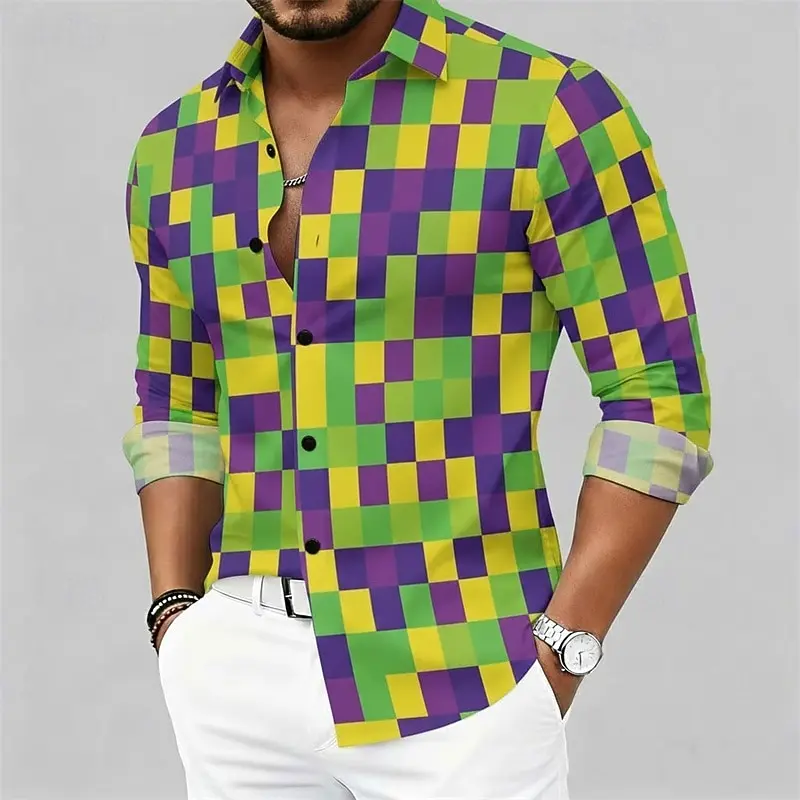 

Carnival Men's Plaid Shirt Button Up Shirt Long Sleeve Casual Comfortable Resort Outdoor Streetwear Holiday Spring