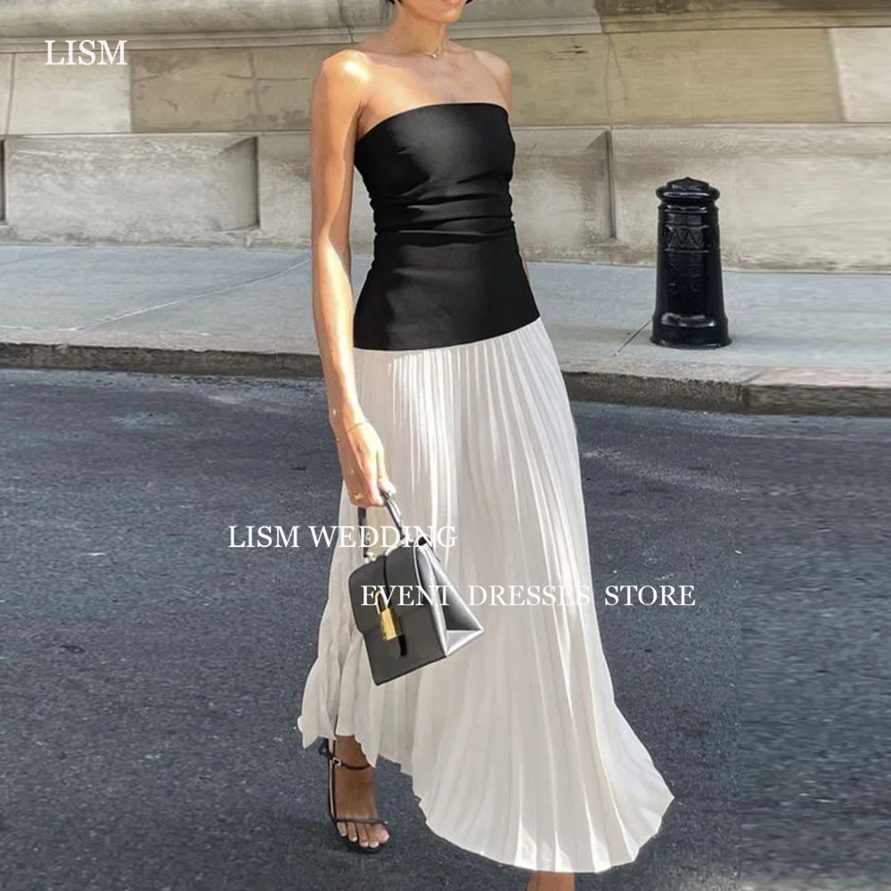 LISM Contrast Color Fashionable Evening Dresses Strapless Patchwork robes de soirée Pleat A-line Prom Gown Simple Elegant Dress