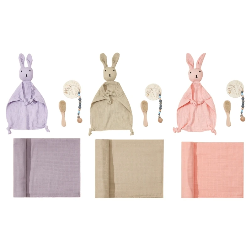 5 in 1 Baby Gift Set Soft and Breathable Muslin Blanket with Soothing Towel